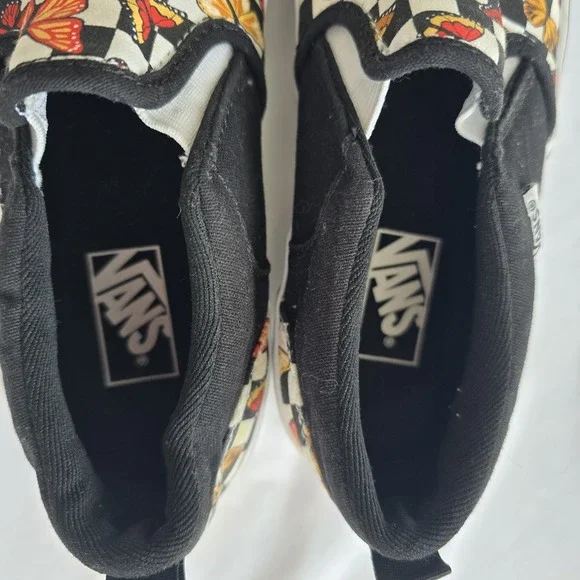 Vans Girl's Asher Butterfly Checker Multi Canvas Slip‎ On Skate Shoes - Size 3 - Picture 3 of 8